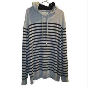 Flag & Anthem Men's Grey and Navy Striped Sweater Hoodie XXL 100 cotton